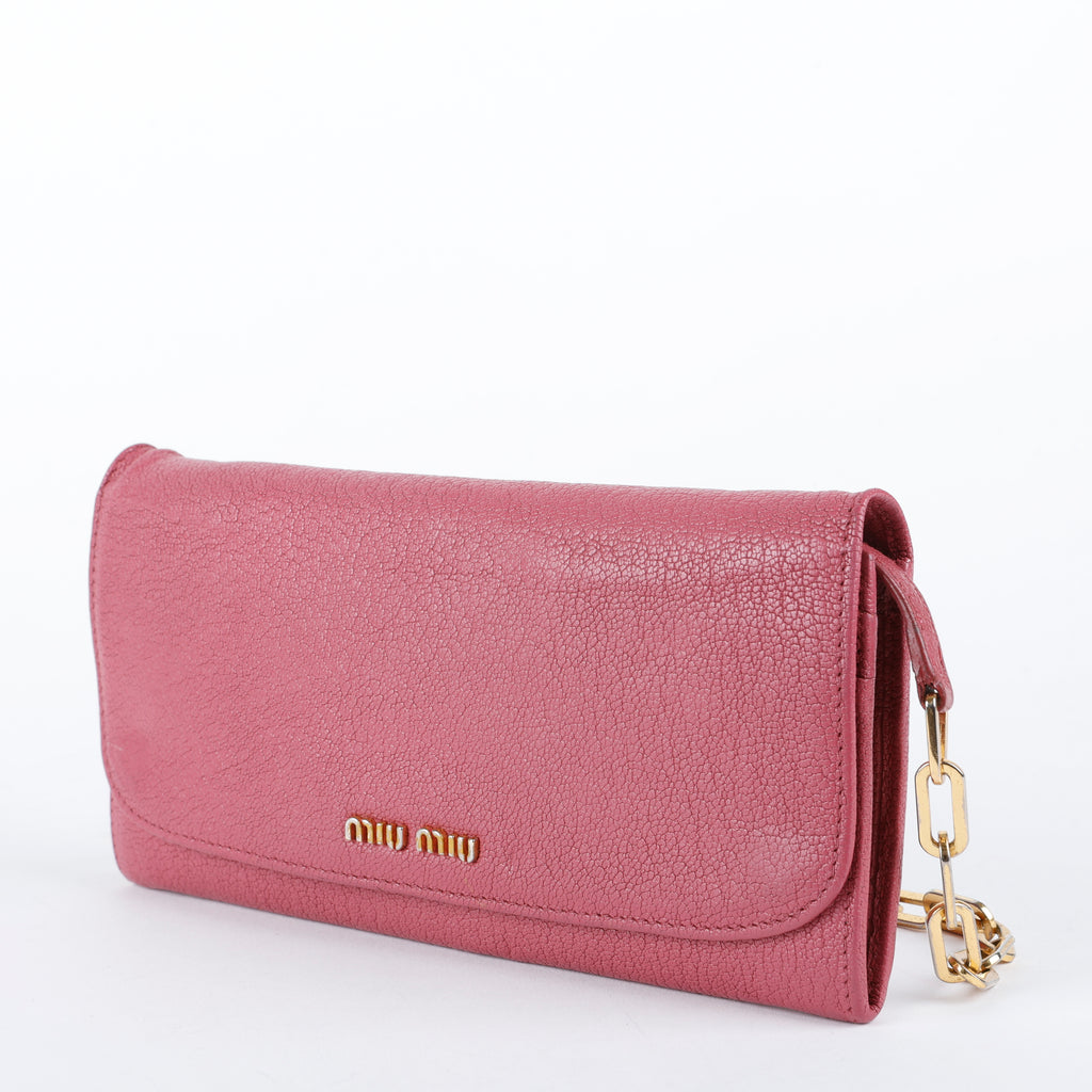 Long Wallet on Chain, Rose Grained Calfskin