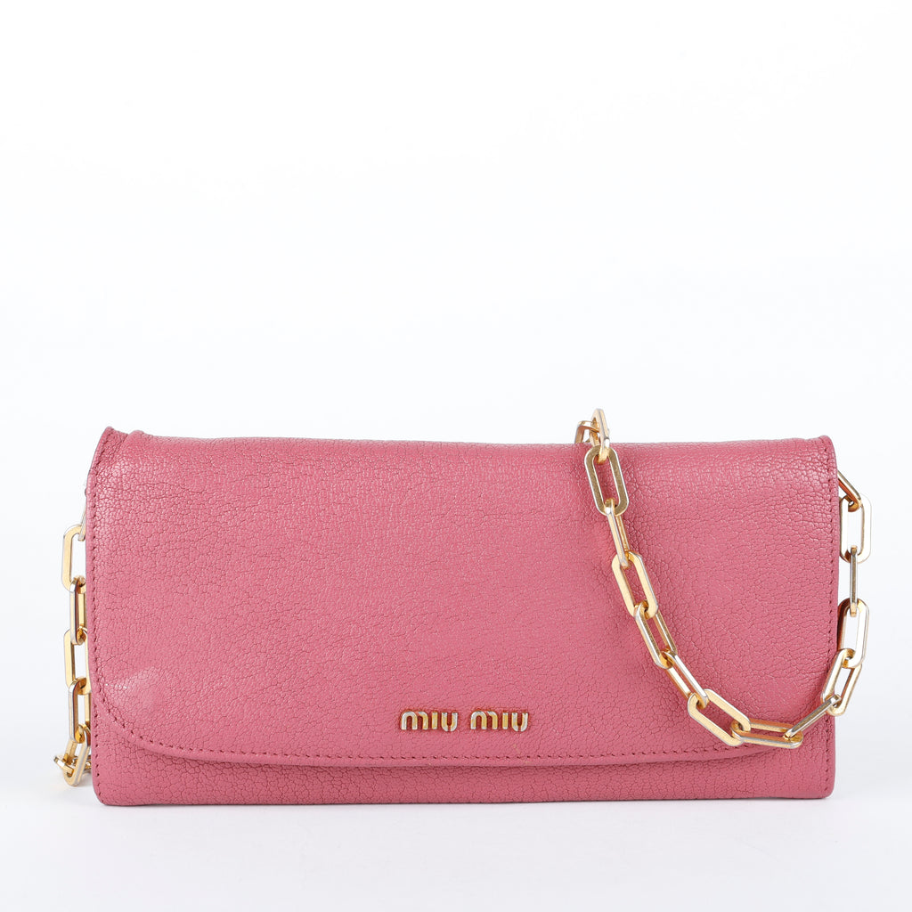 Long Wallet on Chain, Rose Grained Calfskin