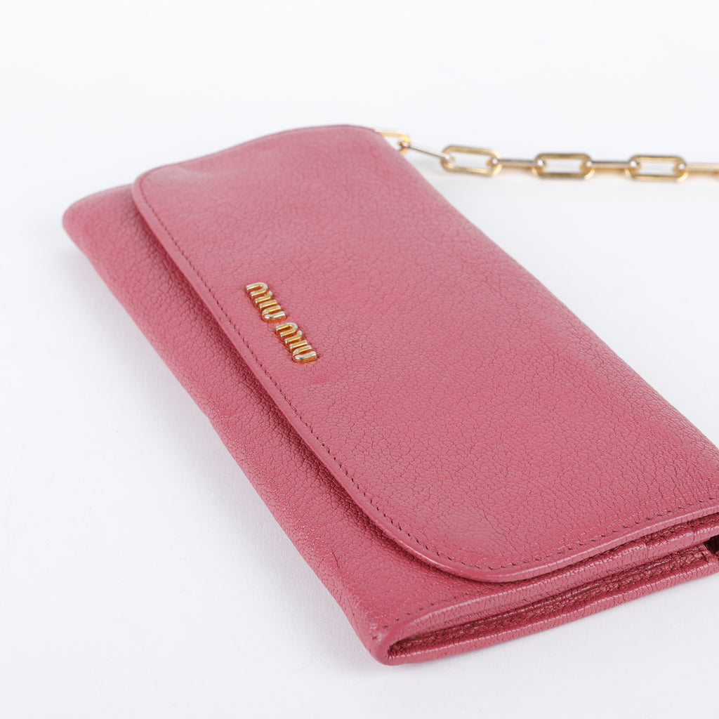 Long Wallet on Chain, Rose Grained Calfskin