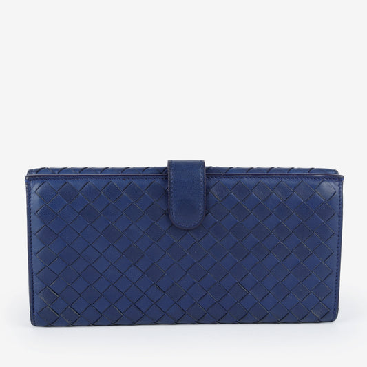 Intrecciato Continental Flap Wallet, Navy 062