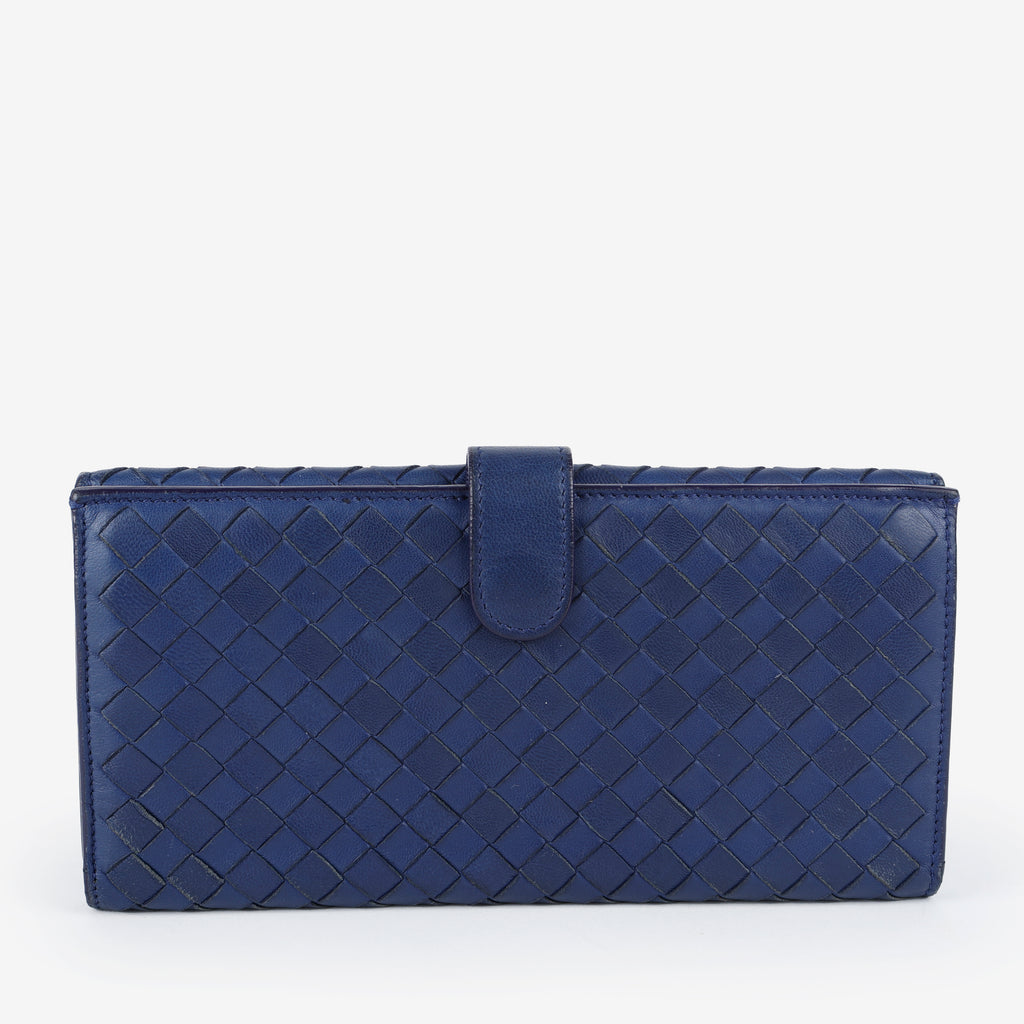 Intrecciato Continental Flap Wallet, Navy 062