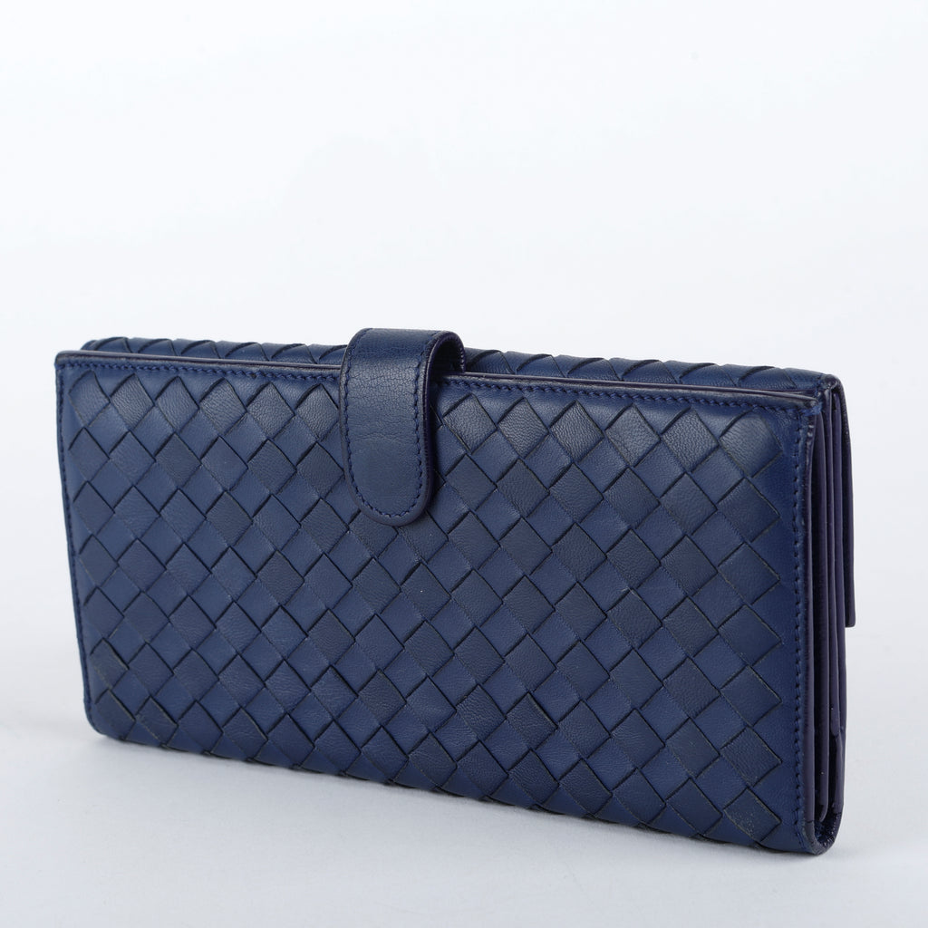 Intrecciato Continental Flap Wallet, Navy 062