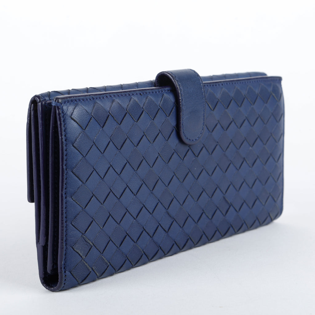 Intrecciato Continental Flap Wallet, Navy 062