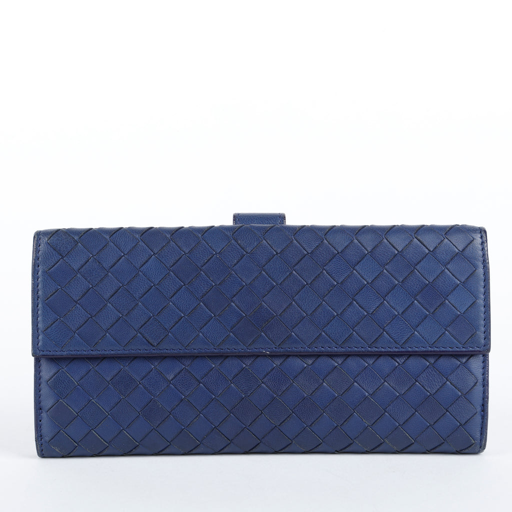 Intrecciato Continental Flap Wallet, Navy 062