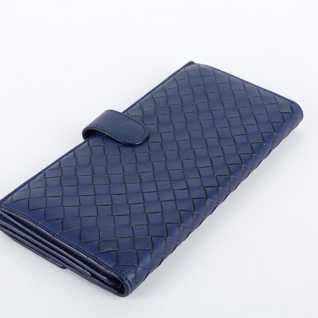 Intrecciato Continental Flap Wallet, Navy 062