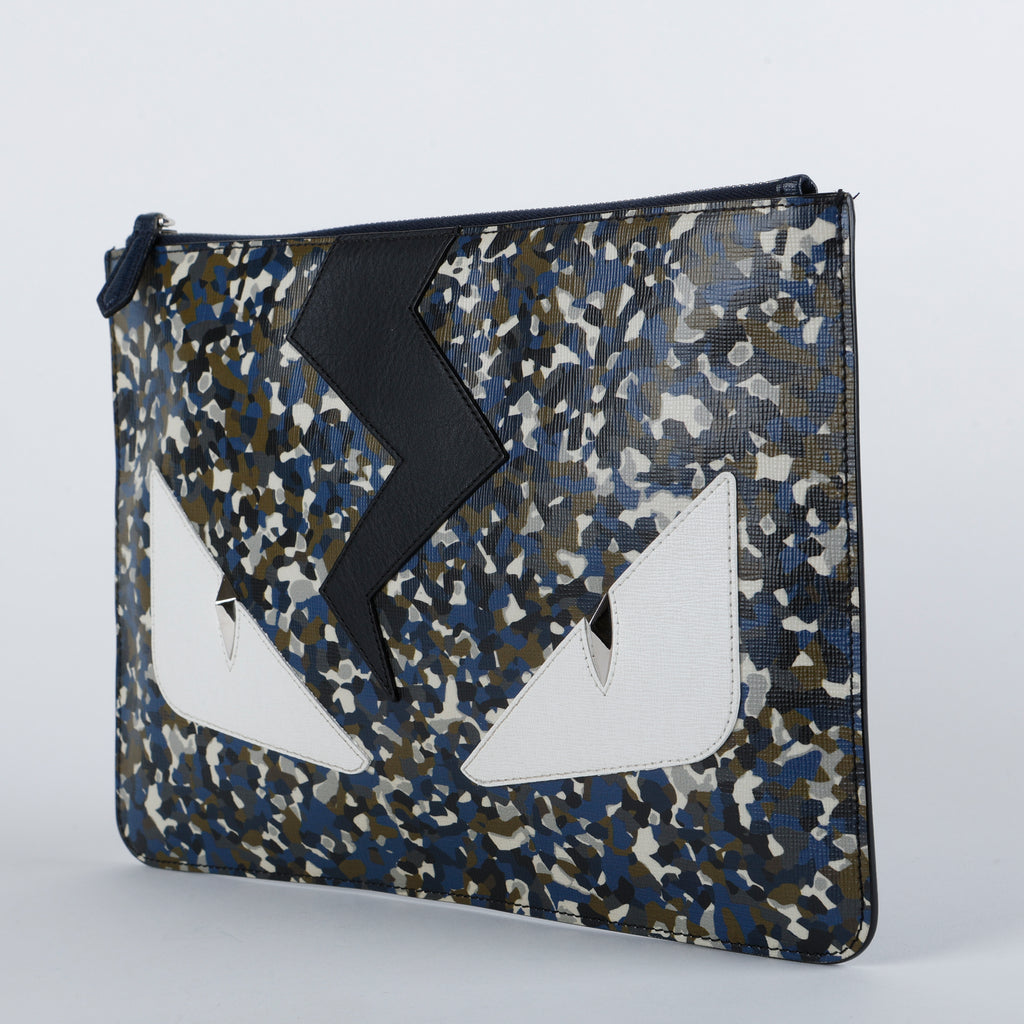 Elite Monster Eyes Pouch, Navy/Green Camo Calfskin