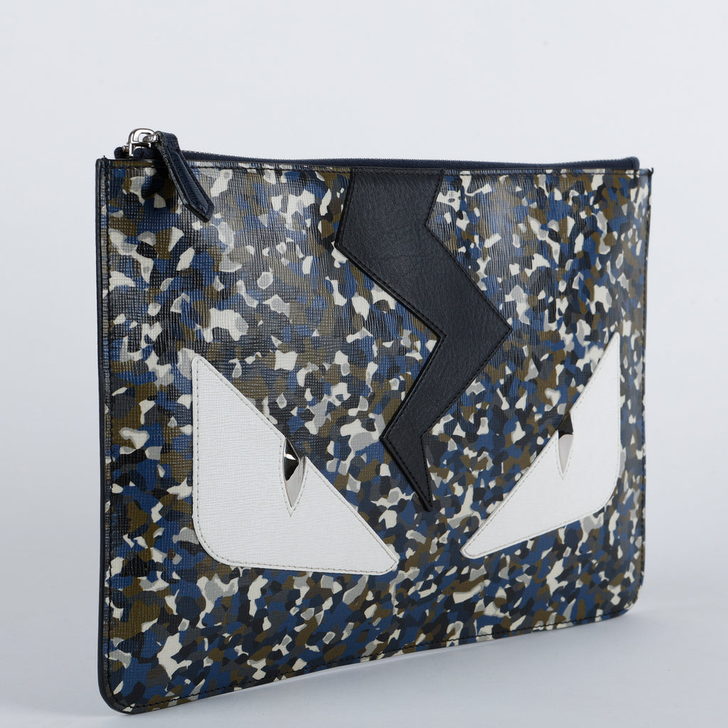 Elite Monster Eyes Pouch, Navy/Green Camo Calfskin
