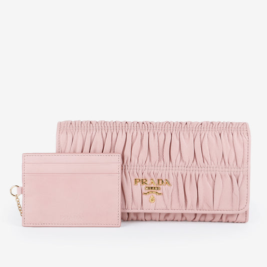Gaufre Rouched Continental Wallet, Pink
