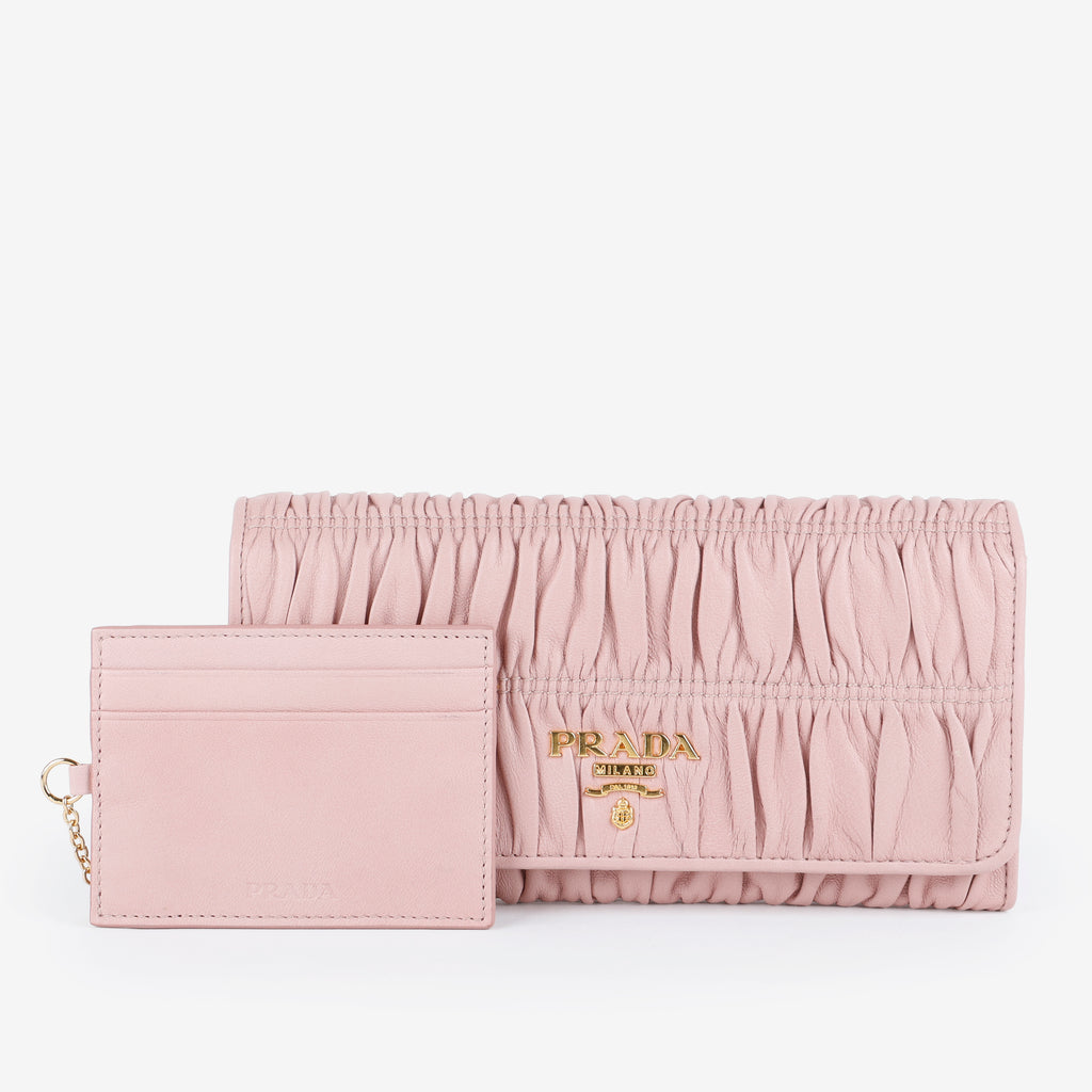 Gaufre Rouched Continental Wallet, Pink