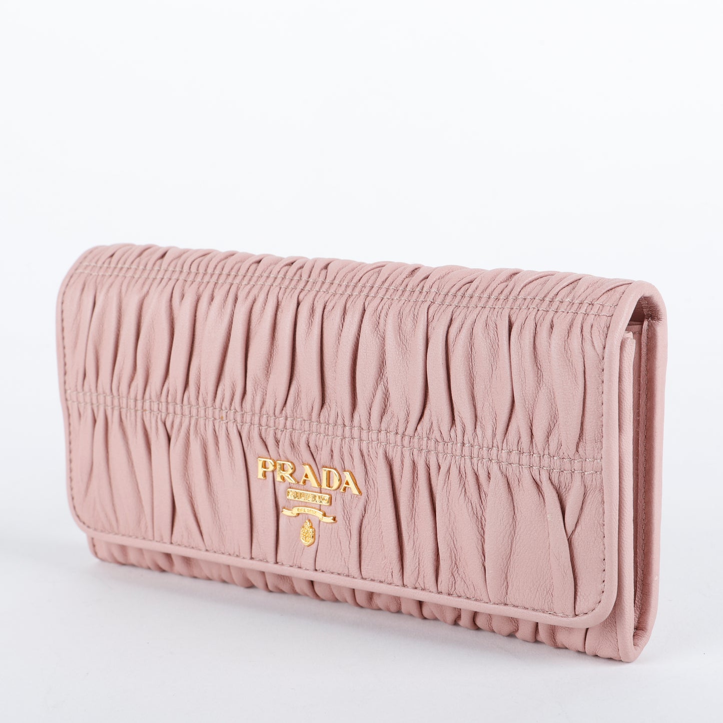 Gaufre Rouched Continental Wallet, Pink