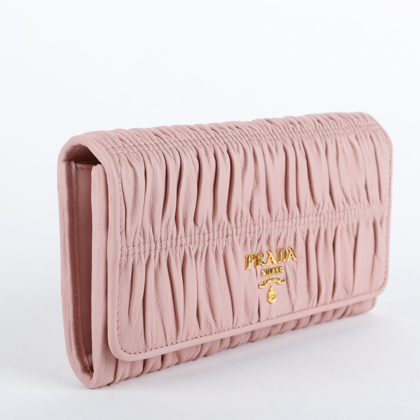 Gaufre Rouched Continental Wallet, Pink