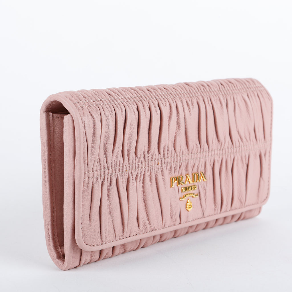 Gaufre Rouched Continental Wallet, Pink