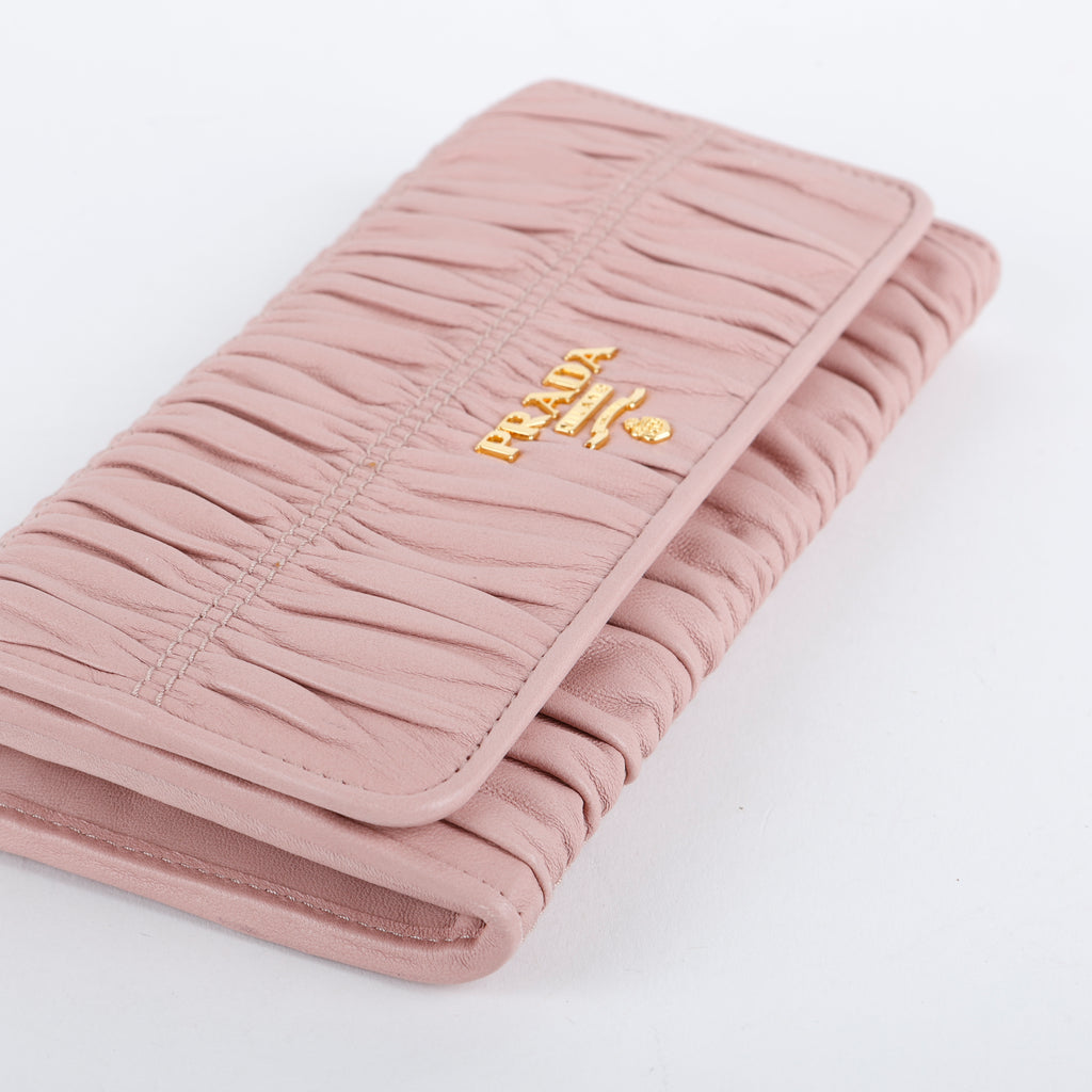 Gaufre Rouched Continental Wallet, Pink