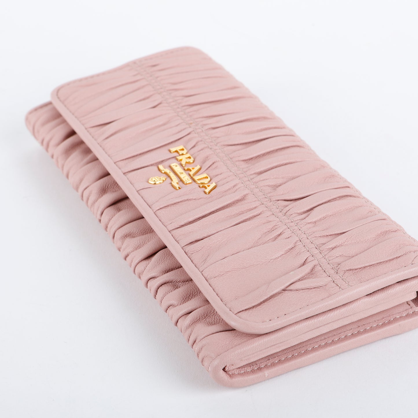 Gaufre Rouched Continental Wallet, Pink