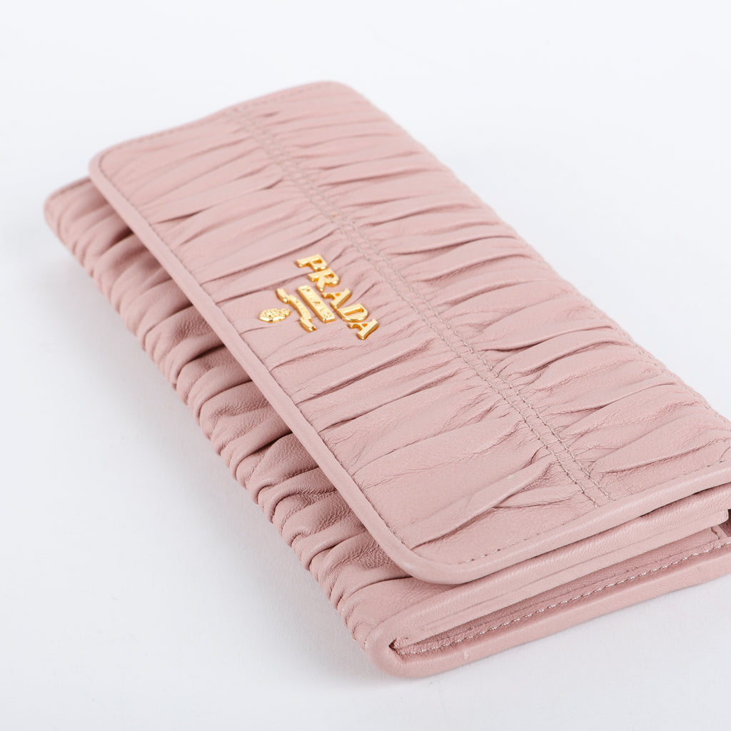 Gaufre Rouched Continental Wallet, Pink