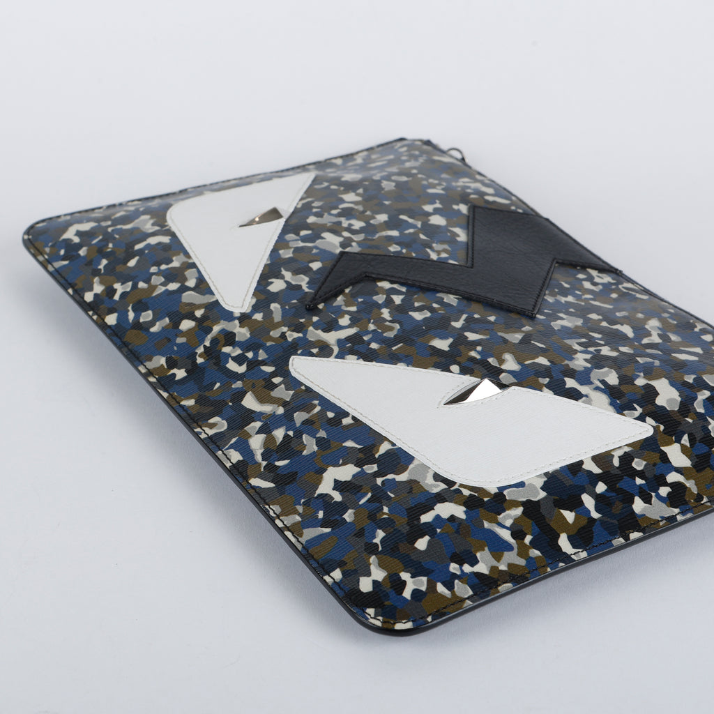 Elite Monster Eyes Pouch, Navy/Green Camo Calfskin