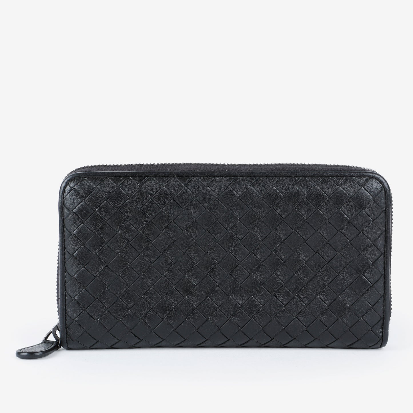 Intrecciato Zip Around Wallet, Black