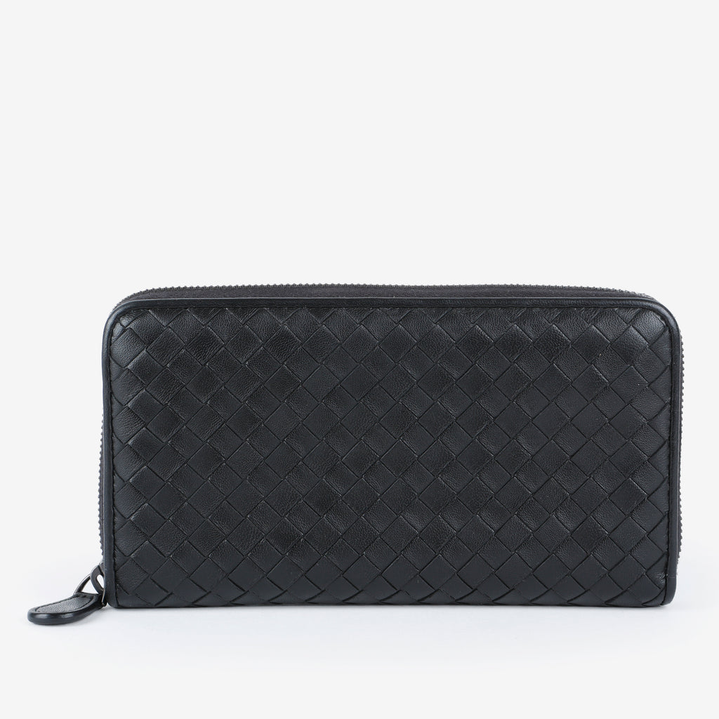 Intrecciato Zip Around Wallet, Black