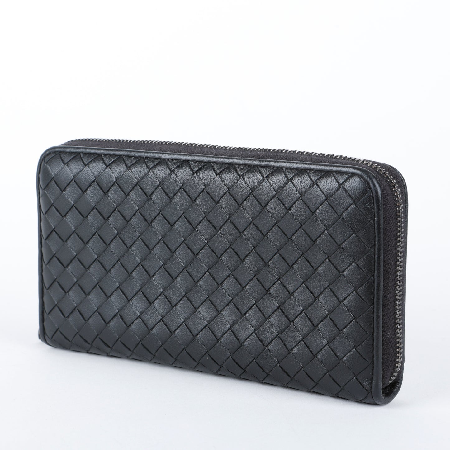 Intrecciato Zip Around Wallet, Black