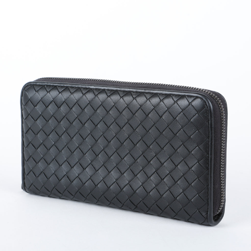 Intrecciato Zip Around Wallet, Black