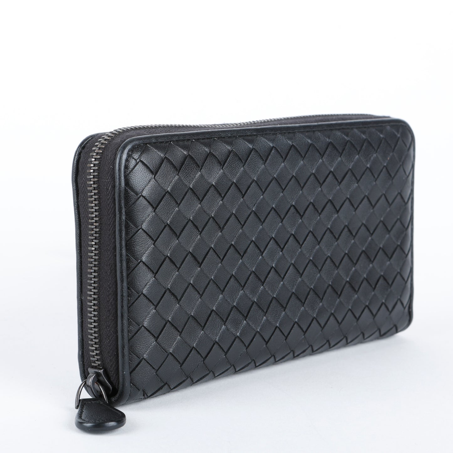 Intrecciato Zip Around Wallet, Black