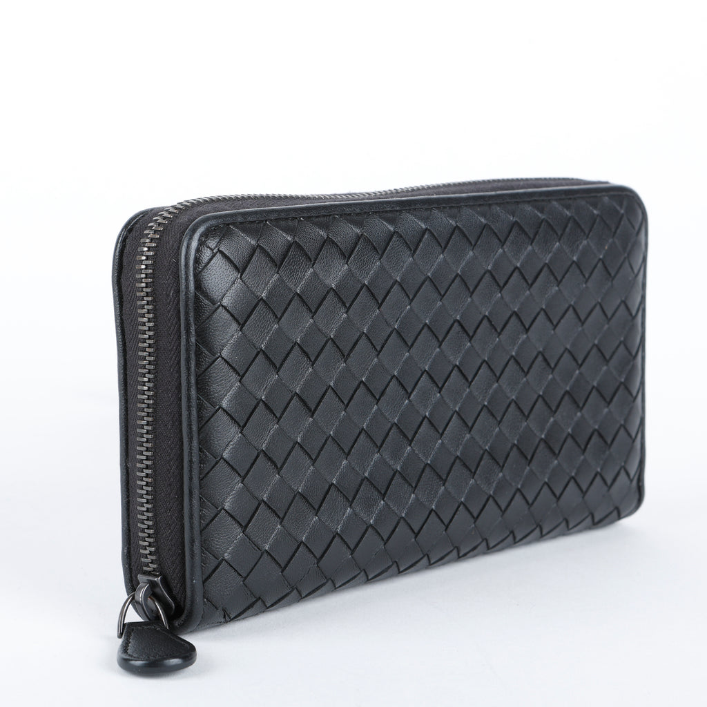Intrecciato Zip Around Wallet, Black