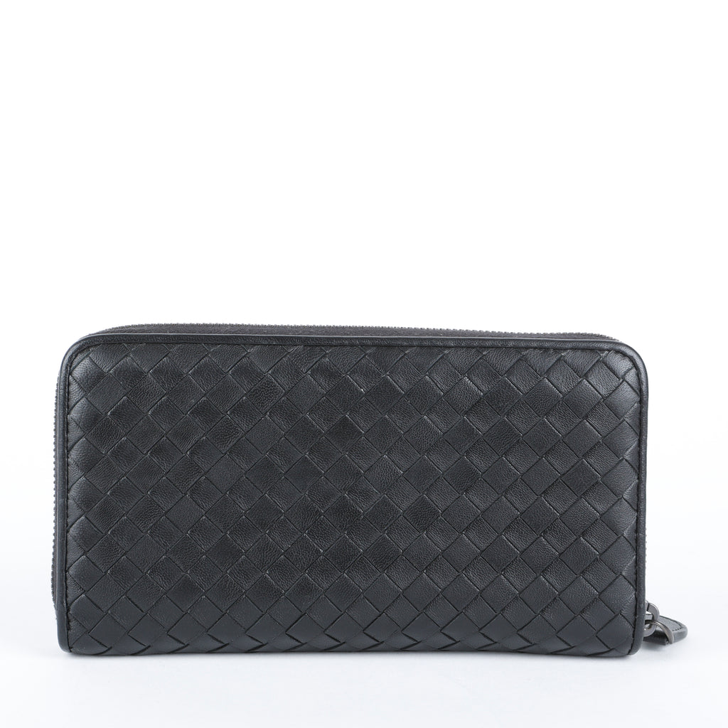 Intrecciato Zip Around Wallet, Black