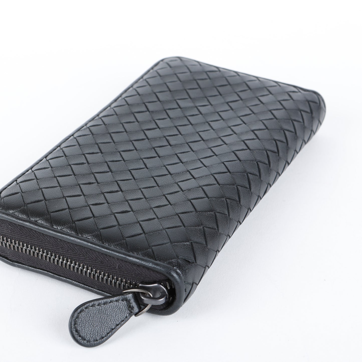 Intrecciato Zip Around Wallet, Black