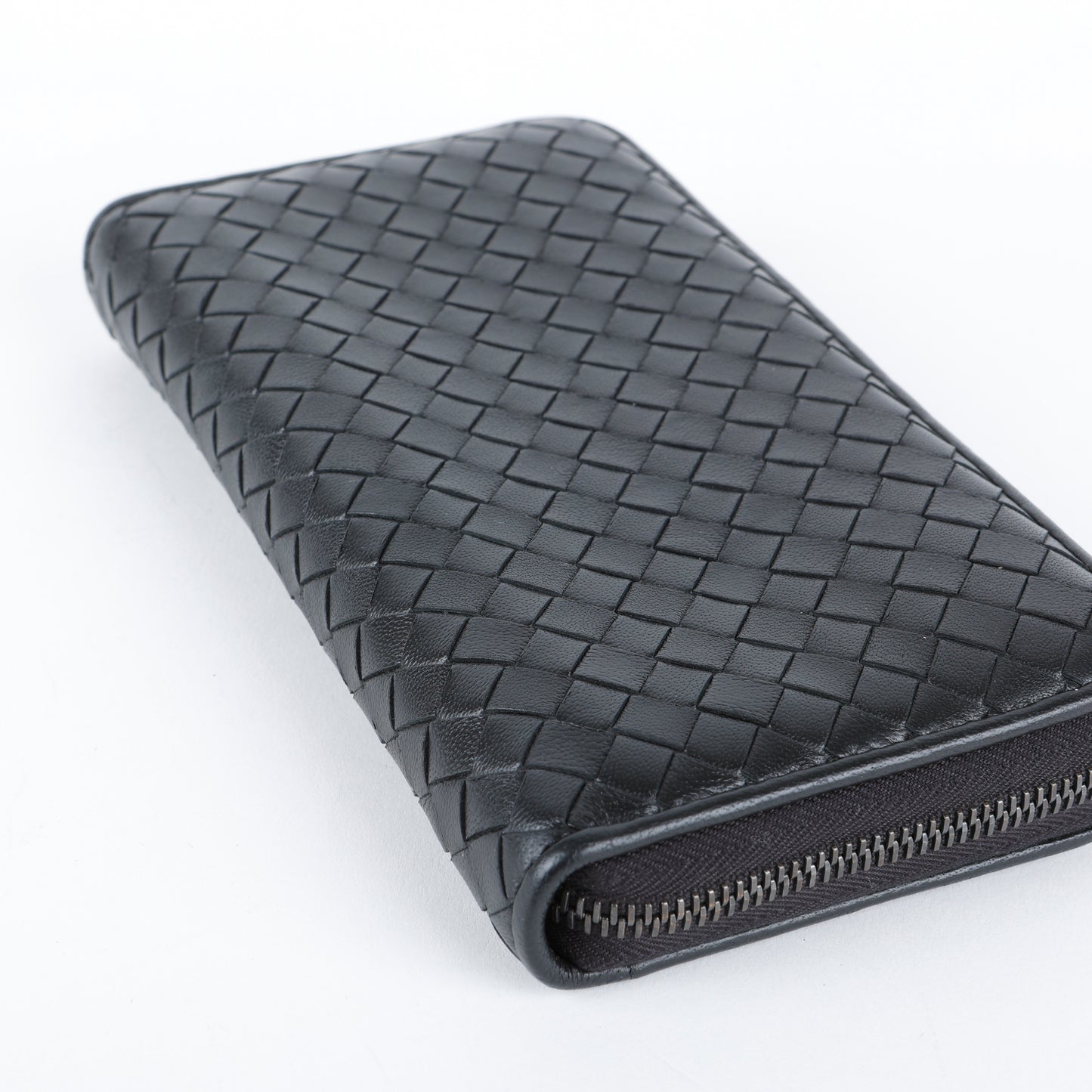 Intrecciato Zip Around Wallet, Black