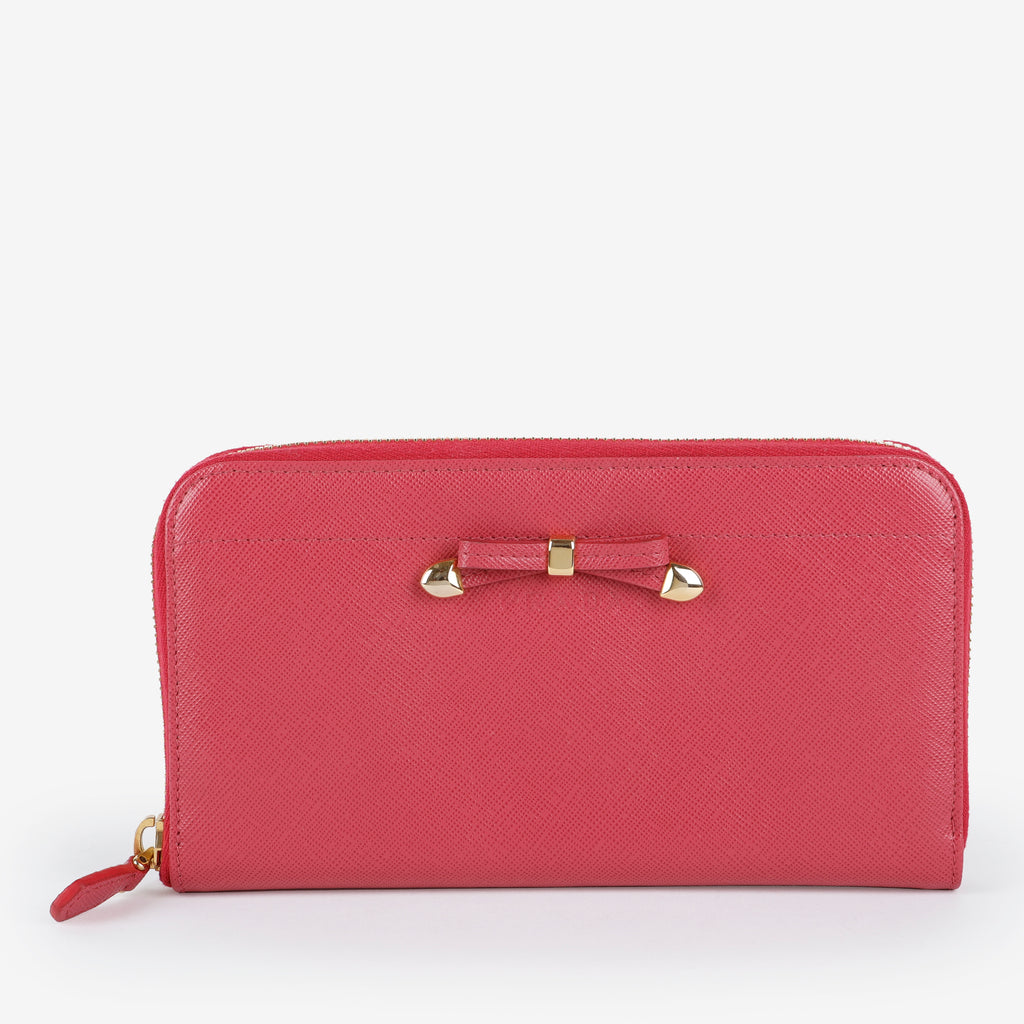 Fiocco Bow Continental Zip Wallet, Peonia Pink