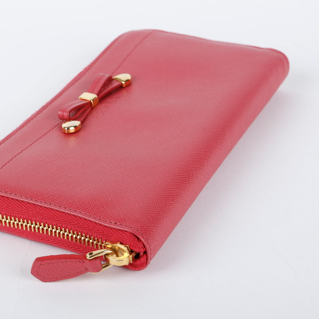 Fiocco Bow Continental Zip Wallet, Peonia Pink