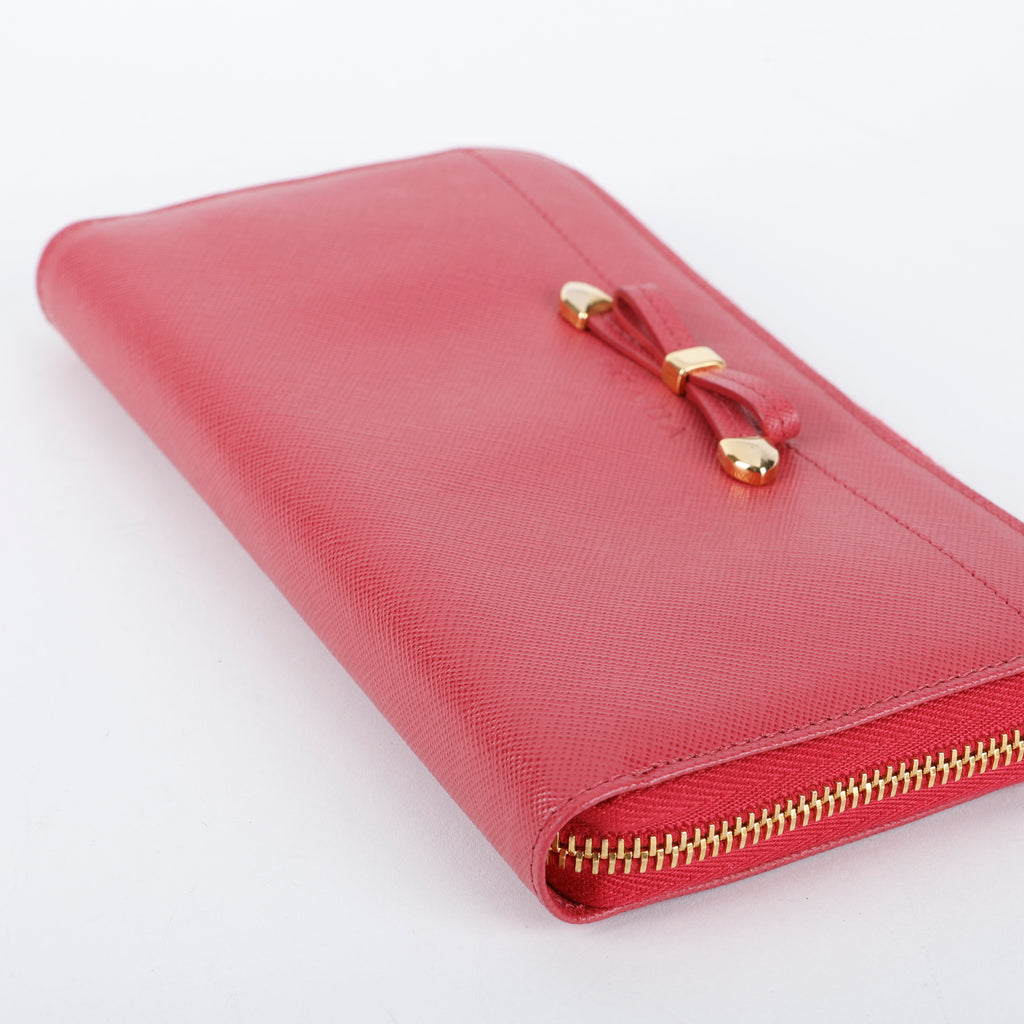 Fiocco Bow Continental Zip Wallet, Peonia Pink