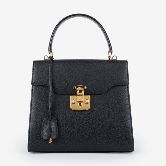 Cinghiale Lady Lock Top Handle, Black Calfskin