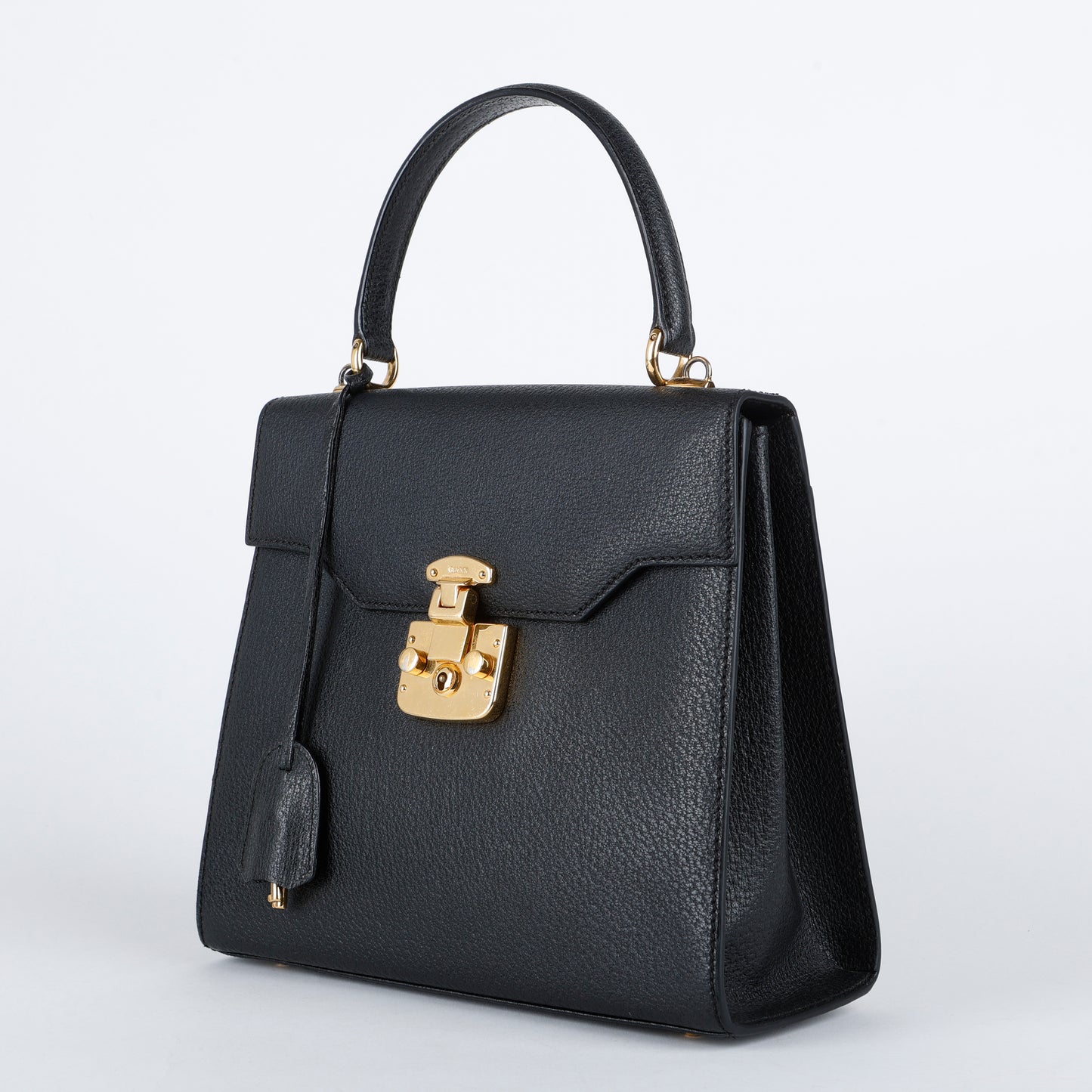 Cinghiale Lady Lock Top Handle, Black Calfskin