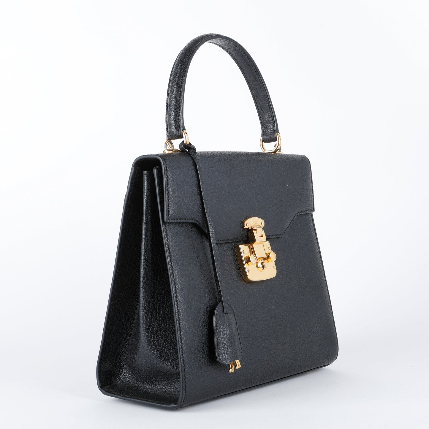 Cinghiale Lady Lock Top Handle, Black Calfskin