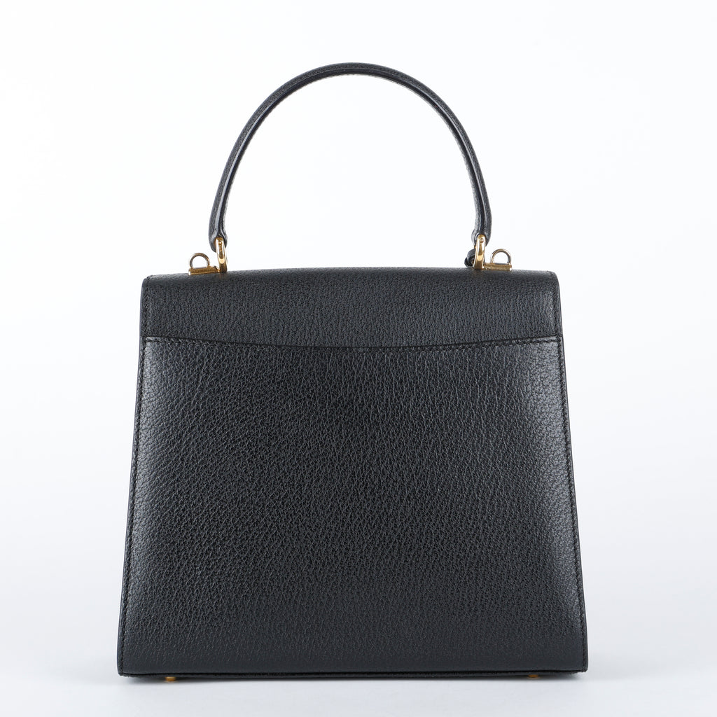Cinghiale Lady Lock Top Handle, Black Calfskin