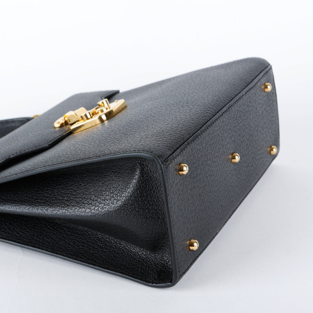 Cinghiale Lady Lock Top Handle, Black Calfskin