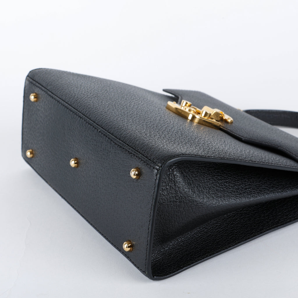 Cinghiale Lady Lock Top Handle, Black Calfskin
