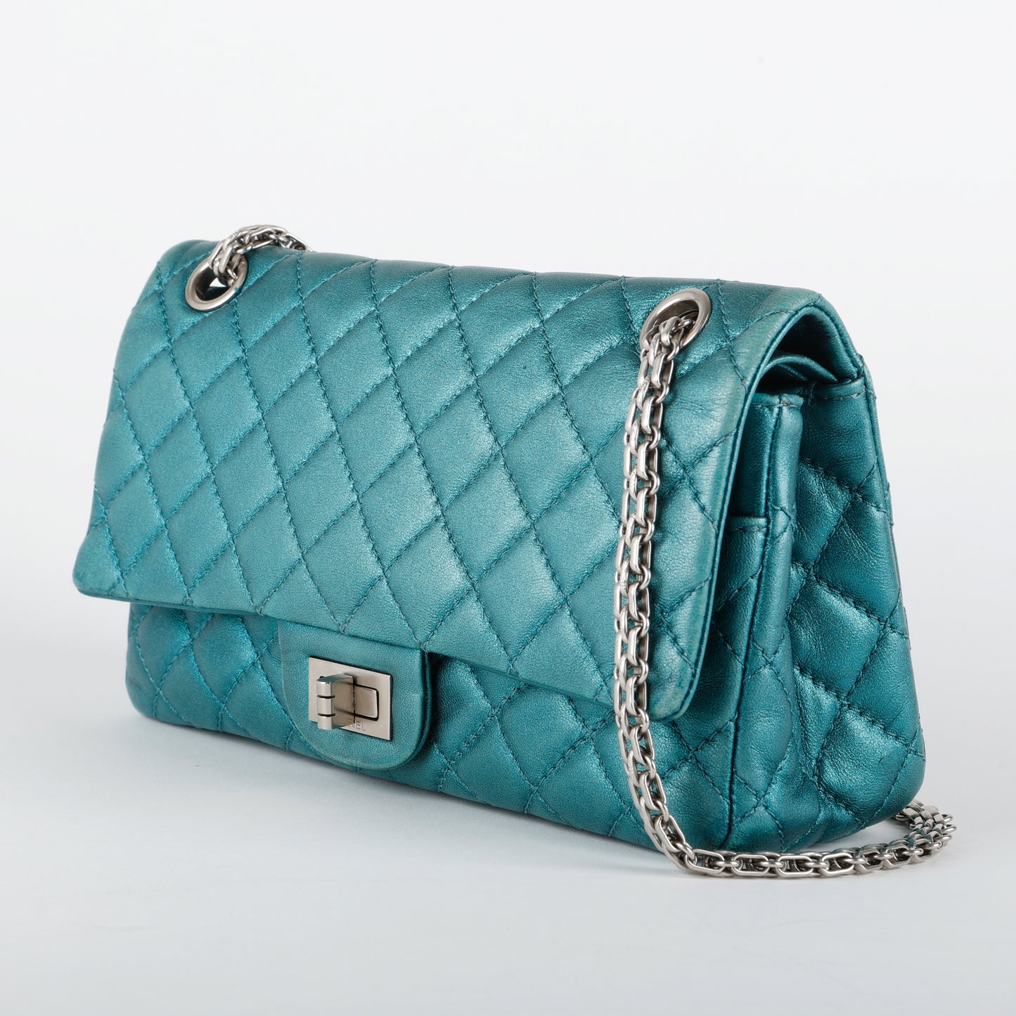 Medium Reissue 2.55 Double Flap, Metallic Turquoise Aged Calfskin