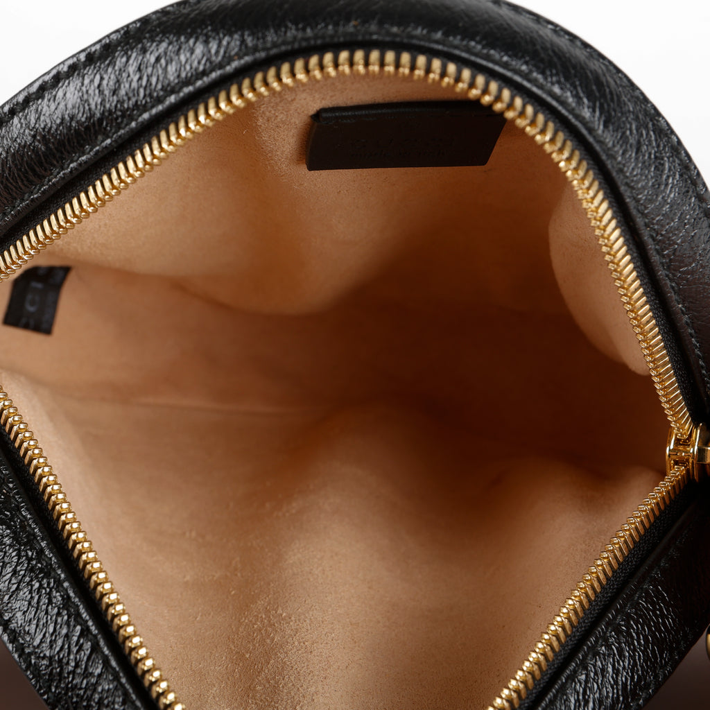 Mini Web Ophidia Round Shoulder Bag, Black Suede/Patent