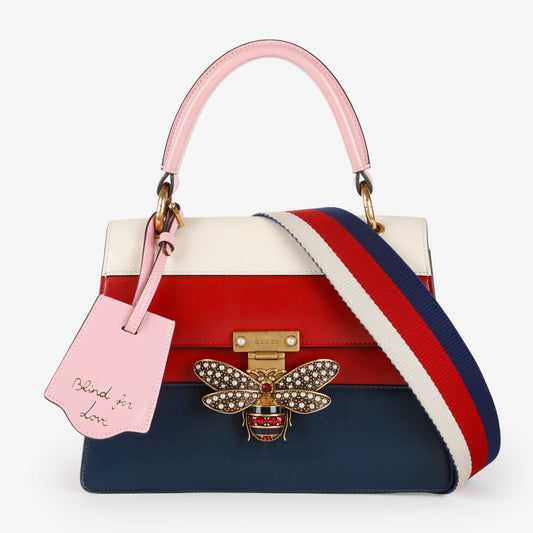 Small Supreme Queen Margaret Top Handle, Red/Navy/Pink