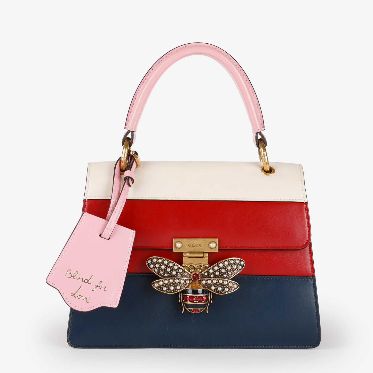 Small Supreme Queen Margaret Top Handle, Red/Navy/Pink