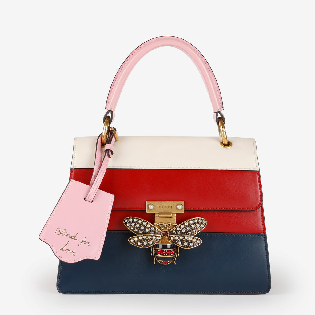 Small Supreme Queen Margaret Top Handle, Red/Navy/Pink