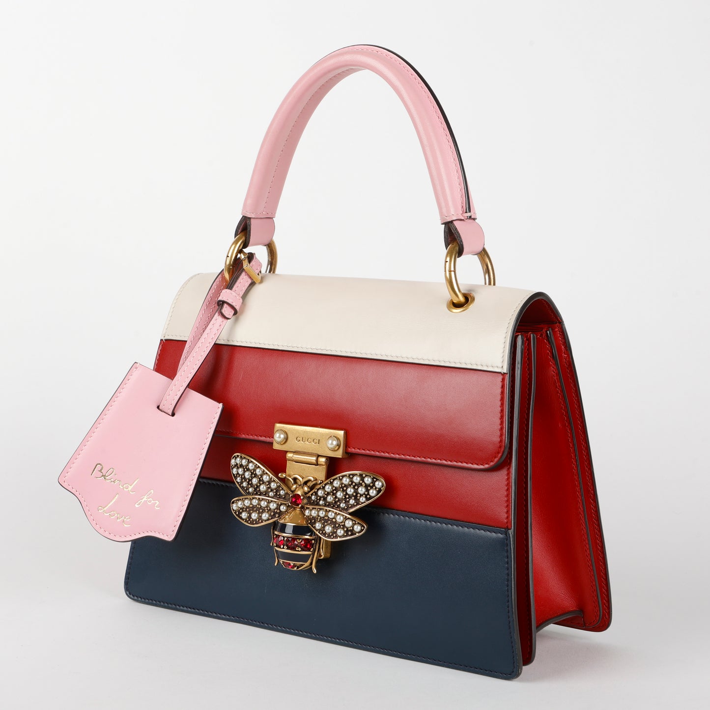 Small Supreme Queen Margaret Top Handle, Red/Navy/Pink