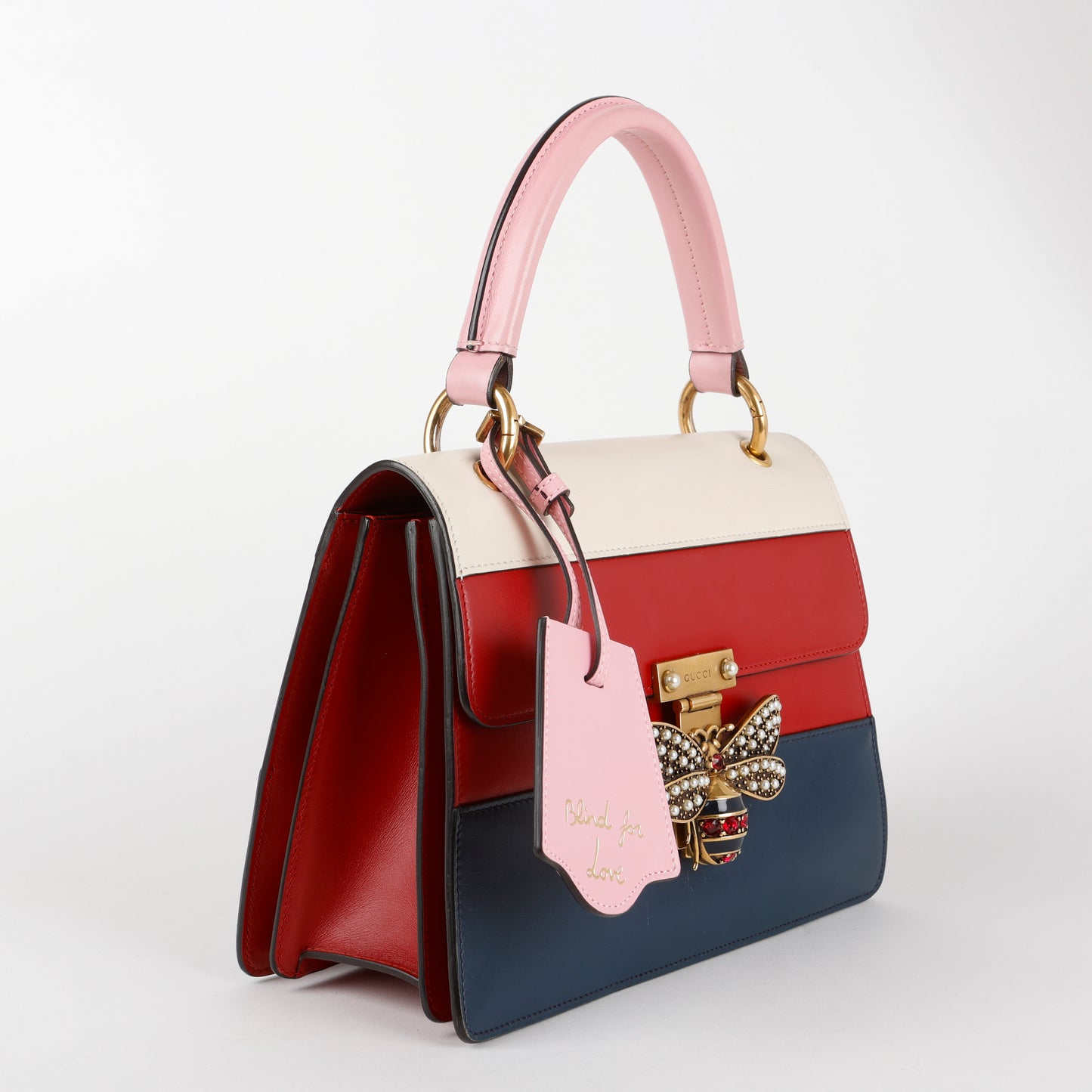 Small Supreme Queen Margaret Top Handle, Red/Navy/Pink