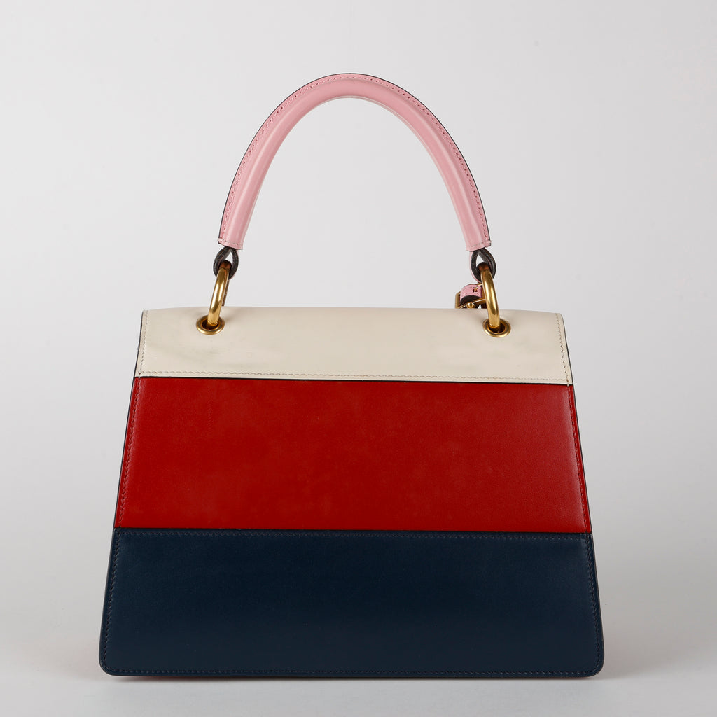 Small Supreme Queen Margaret Top Handle, Red/Navy/Pink