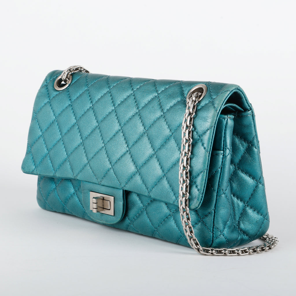Medium Reissue 2.55 Double Flap, Metallic Turquoise Aged Calfskin