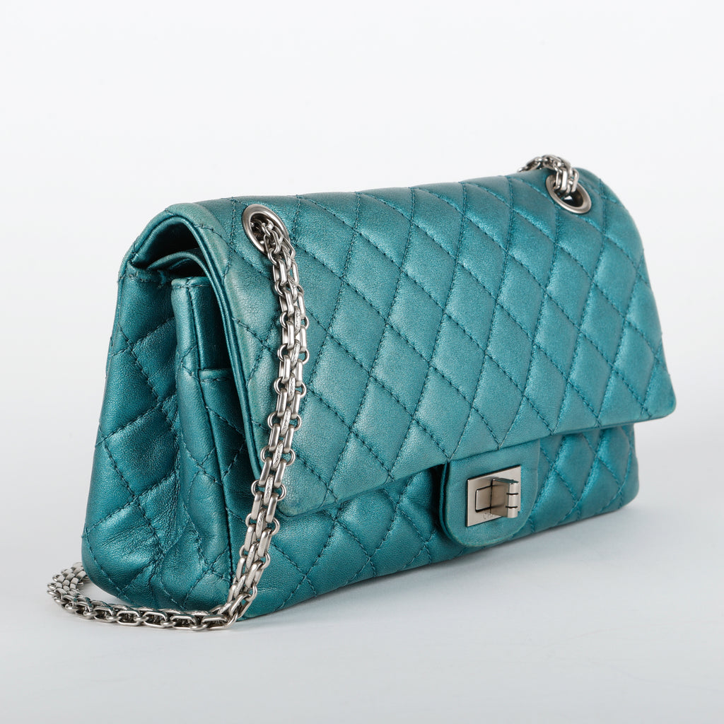 Medium Reissue 2.55 Double Flap, Metallic Turquoise Aged Calfskin