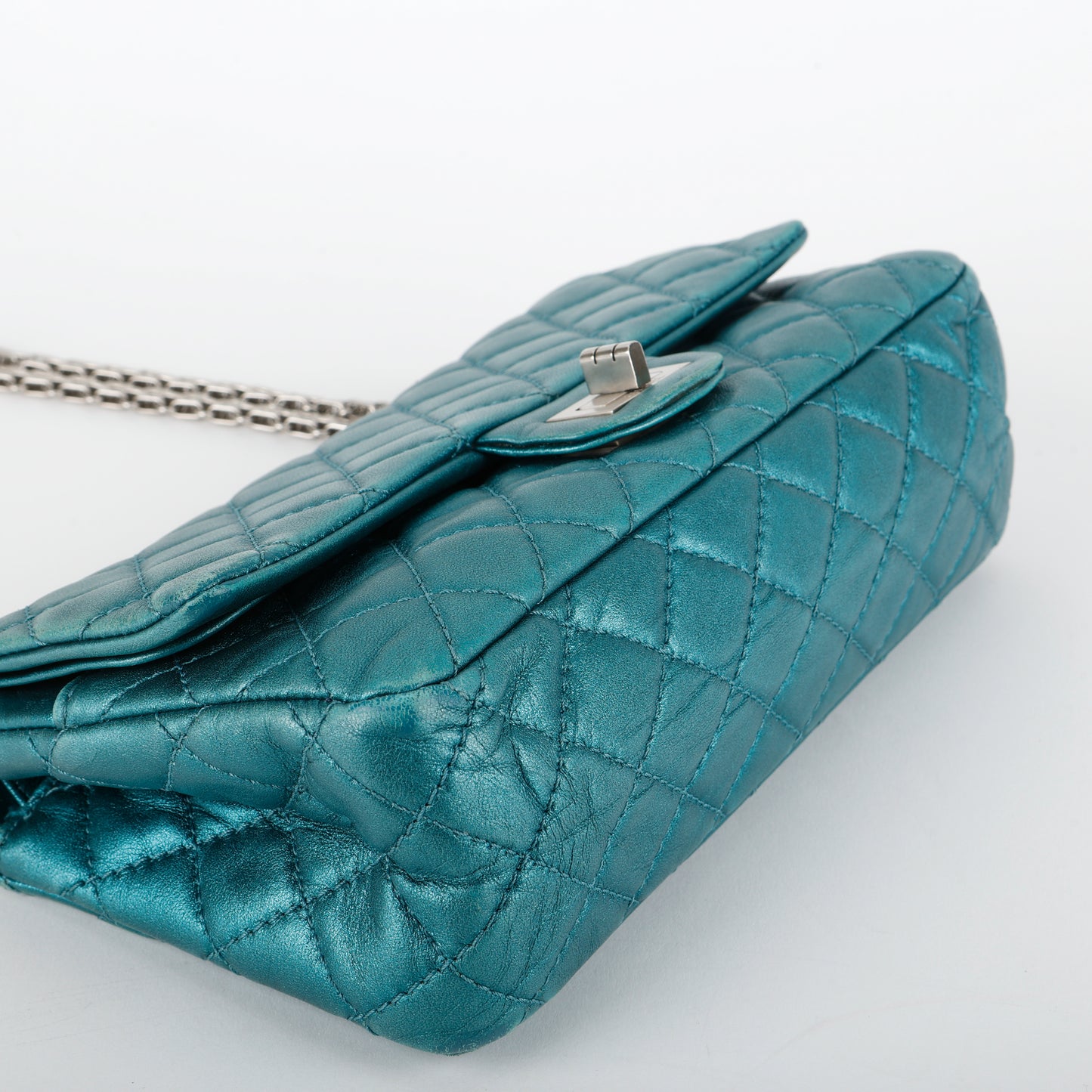 Medium Reissue 2.55 Double Flap, Metallic Turquoise Aged Calfskin