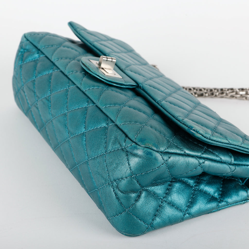 Medium Reissue 2.55 Double Flap, Metallic Turquoise Aged Calfskin